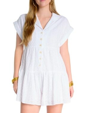 Uncle Frank White Eyelet Mini Dress- Romper- White Graduation Dress- Size XS